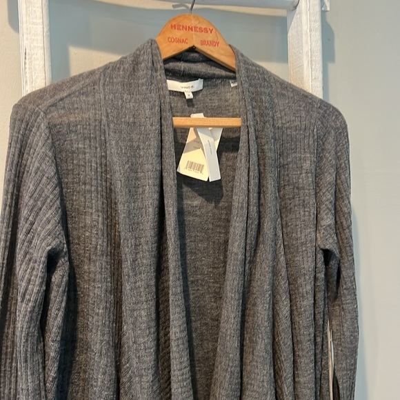 Vince Charcoal nwt cashmere wool ribbed lightweight Draped Cardigan medium - Picture 6 of 9
